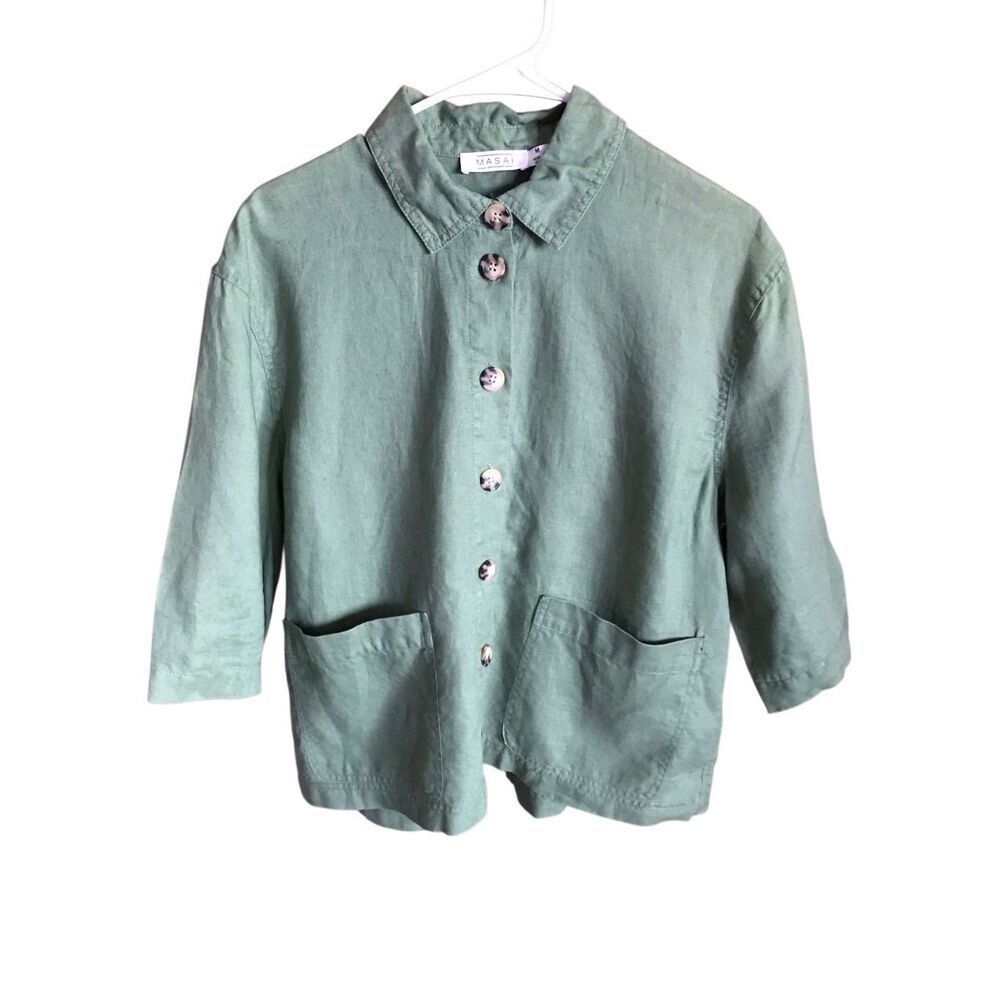 Masai Copenhagen Danish company SZ M green 100% Hor Linen Jacket 3/4 sleeve